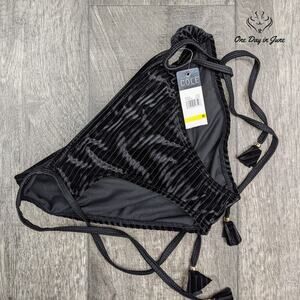 Cole of California Velvet Ribbed Tie Side Bikini Bottom Black NWT Size M